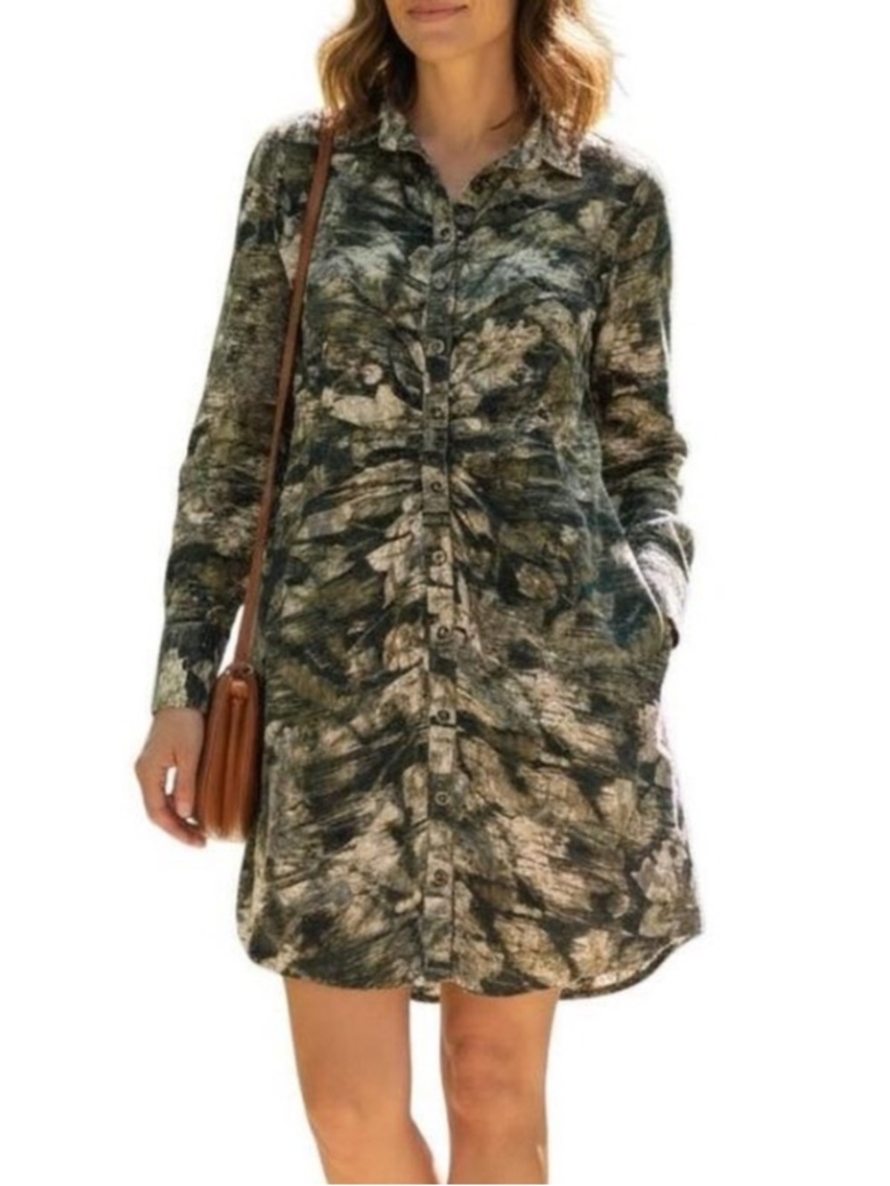 Pilcro Button-Front Corduroy Dress in Green Camo Print